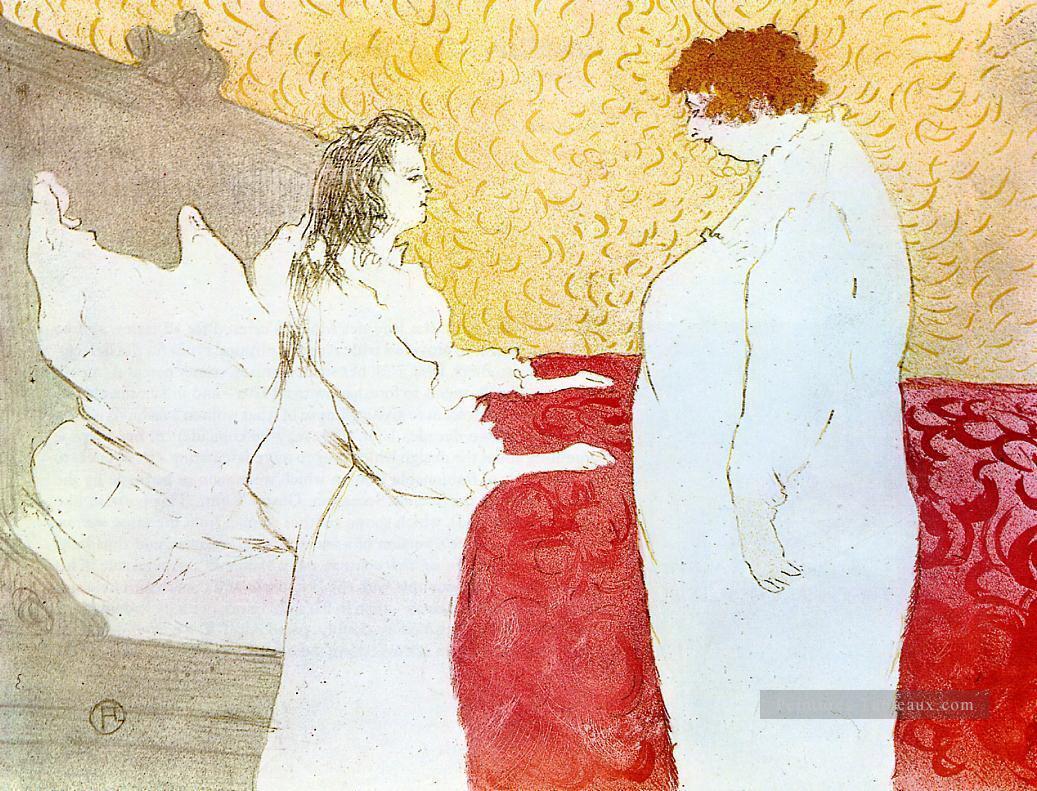ils femme dans le profil du lit se levant 1896 Toulouse Lautrec Henri de Peintures à l'huile